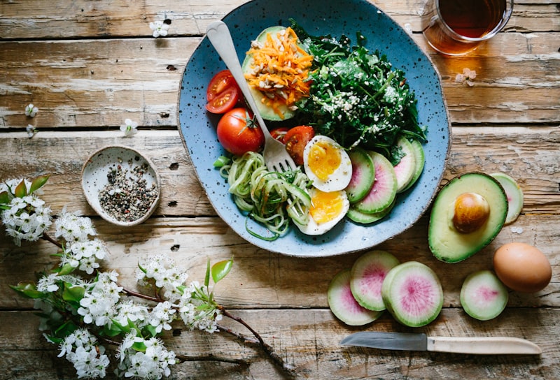 Colourful healthy meal with vegetables and grains